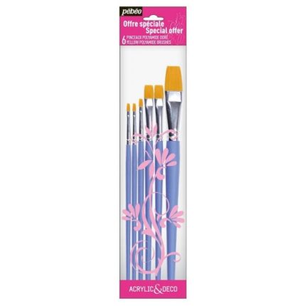 Lot de 6 pinceaux plats polyamide dorés - Pebeo