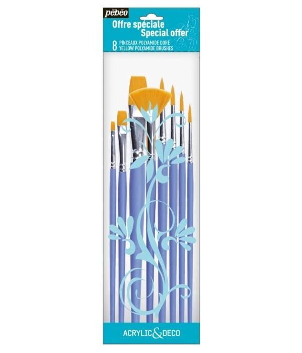 Lot de 8 pinceaux polyamide dorés - Pebeo