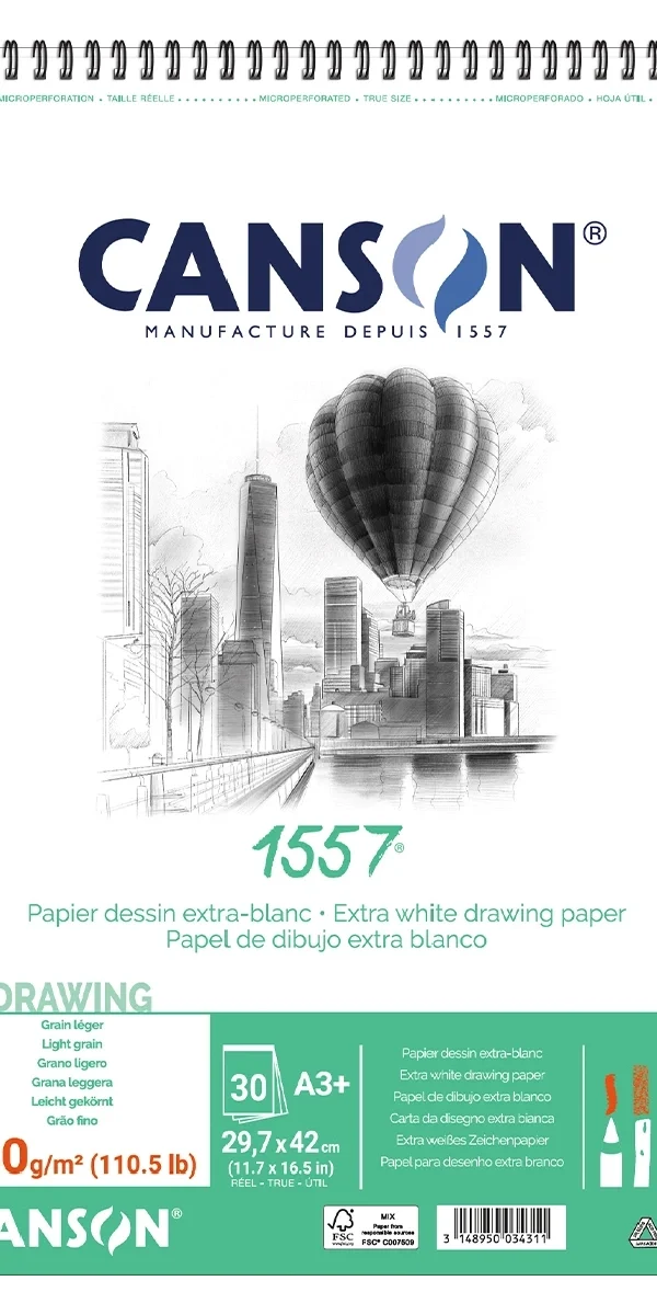 Bloc de 30 feuilles de papier dessin 1557 180g A3 - Canson