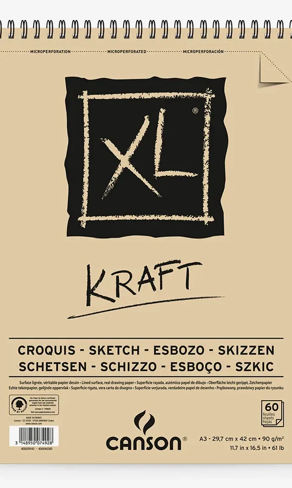Bloc de 60 feuilles de papier dessin XL Kraft 90g A3 - Canson
