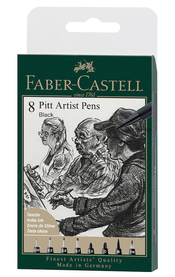 Feutre Pitt Artist Pen, boîte de 8 noir, 0.05/0.3/0.5/0.7/1.5/C/B/FH