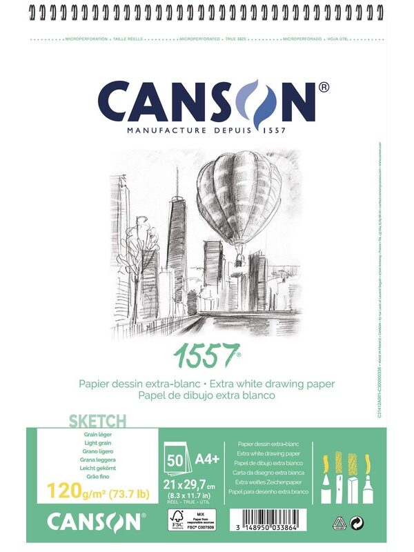 Bloc de 30 feuilles de papier dessin 1557 120g A3 - Canson