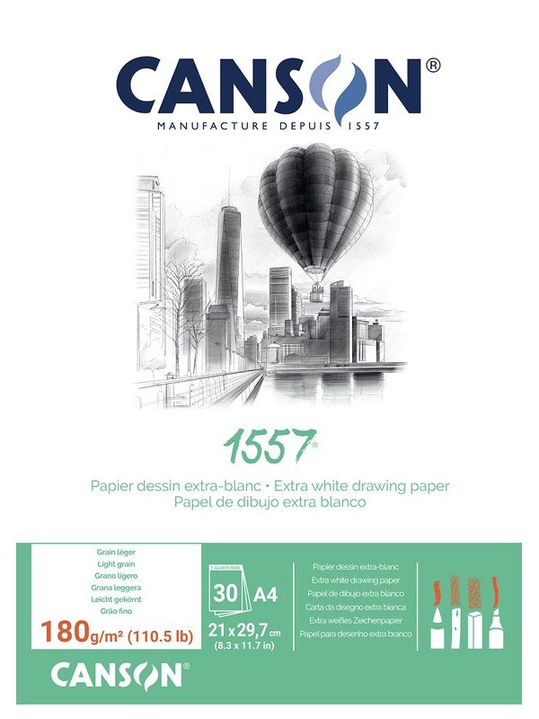 Bloc de 30 feuilles de papier dessin 1557 180g A4 - Canson