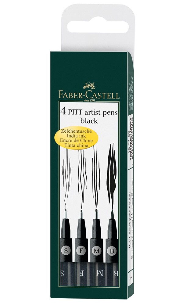 Feutre Pitt Artist Pen, boîte de 4, noir, S/F/M/B