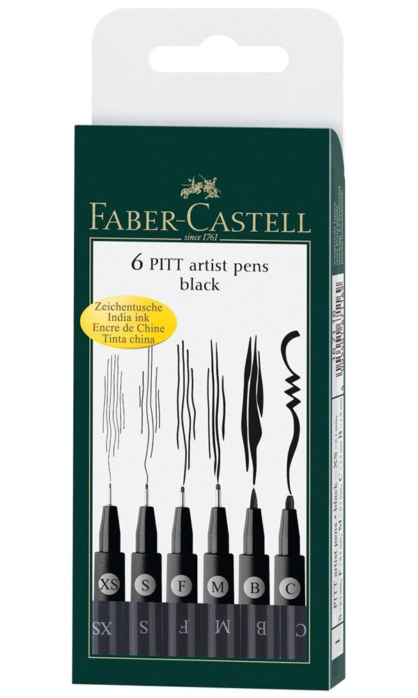 Feutre Pitt Artist Pen, boîte de 6 noir XS/S/F/M/B/C
