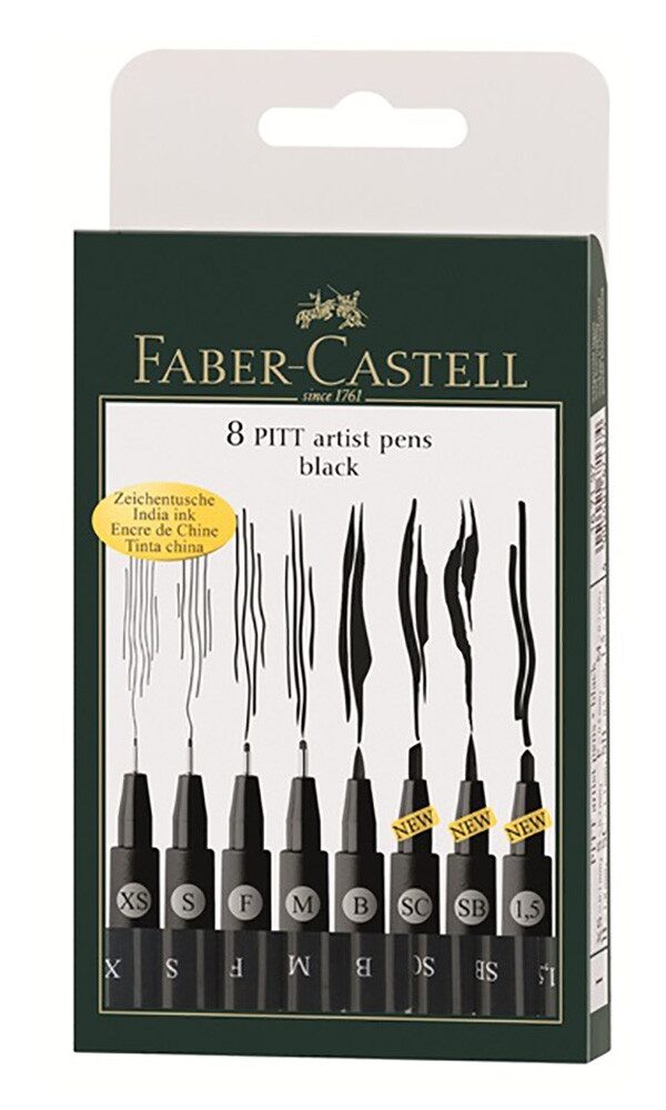 Feutre Pitt Artist Pen, boîte de 8 noir XS/S/F/M/B/SB/SC/1.5