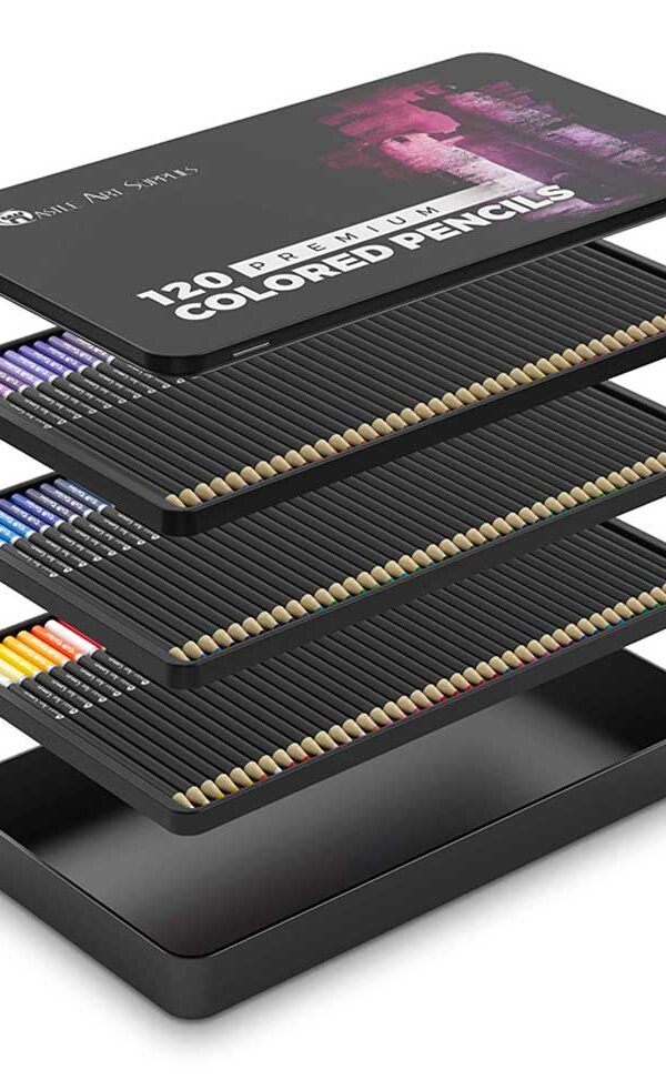 Castle Art Supplies Ensemble de 120 crayons de couleur pour artistes, noyau "Soft Series" pour la superposition, le mélange et l'ombrage; parfait pour les livres à colorier et les salles de classe