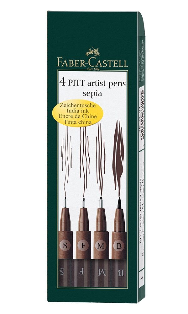 Feutre Pitt Artist Pen, boîte de 4, sépia, S/F/M/B