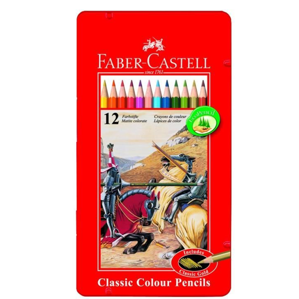 Boîte métal 12 crayons de couleur hexagonaux - Faber Castell