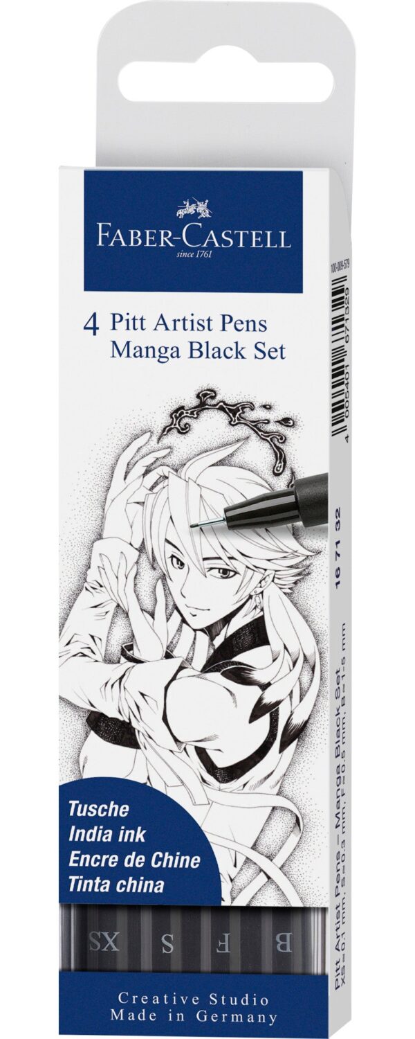 Feutre Pitt Artist Pen, boîte de 4, Manga black, XS/S/F/B - Faber Castell